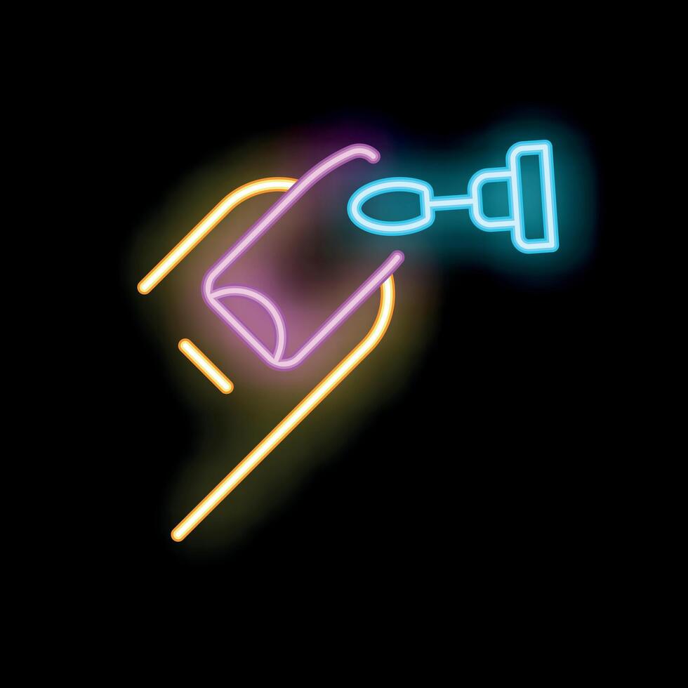 Neon sign of a beautician applying nail polish on fingernail vector