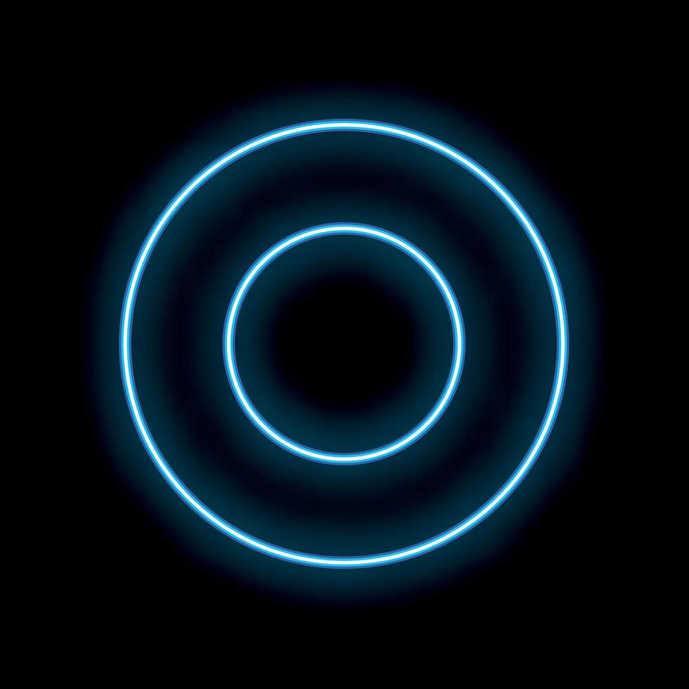 Blue neon light glowing in concentric circles on black background vector