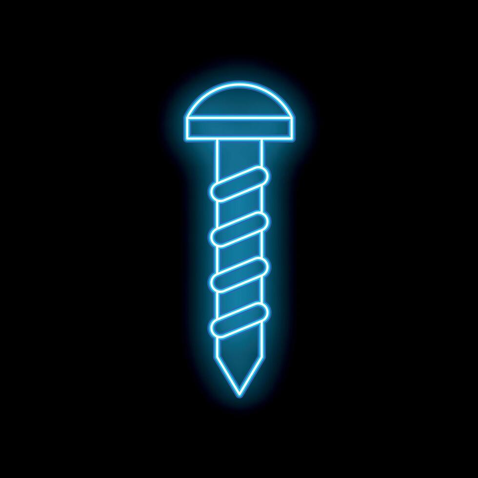 Blue neon screw glowing on black background vector