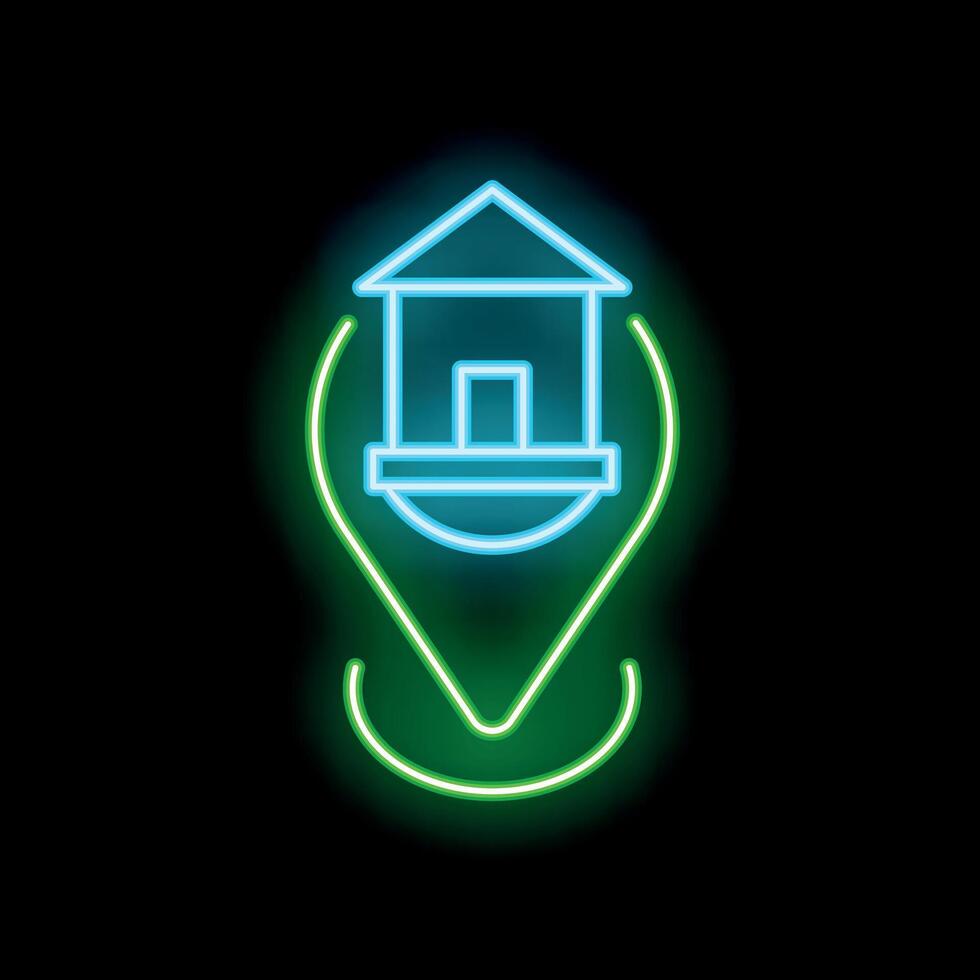 Neon icon of a location pin pointing a house vector
