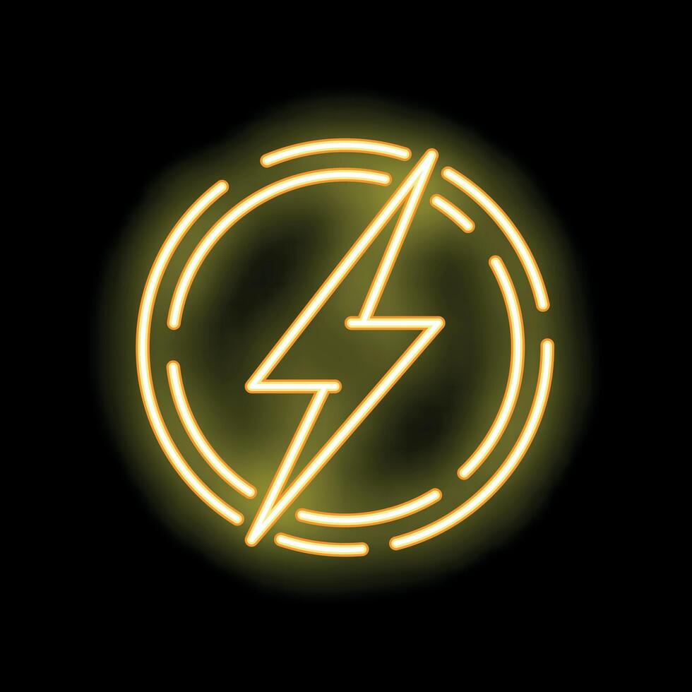 Neon yellow lightning bolt glowing on black background vector
