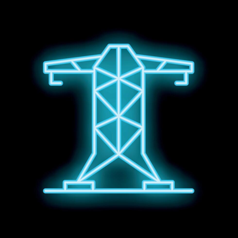 Neon icon of electricity pylon glowing on black background vector
