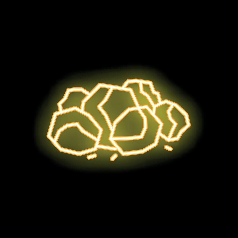 Yellow neon sign showing a pile of stones on black background vector