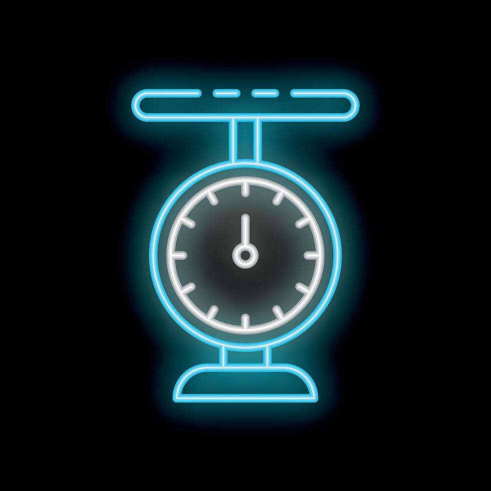 Neon sign depicting traditional weighing scale on black background vector