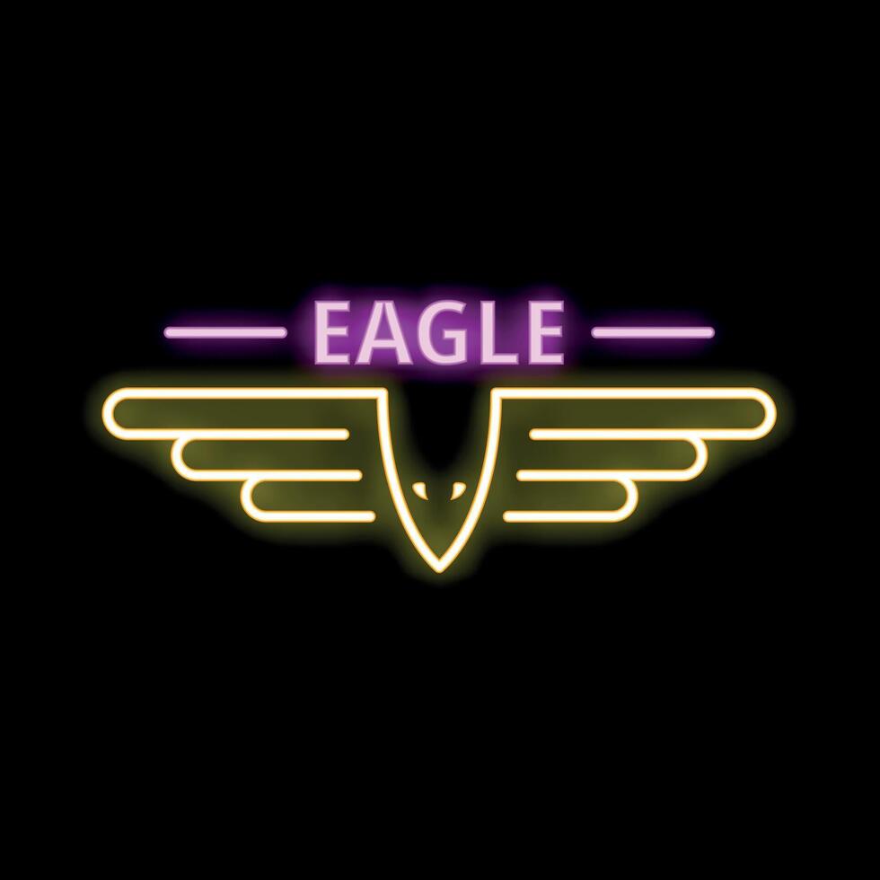 Neon sign eagle logo spreading its wings on black background vector
