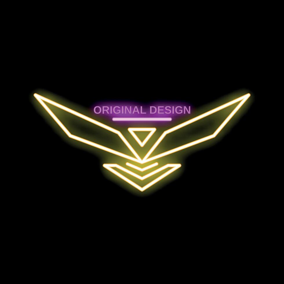 Neon cyberpunk style geometric shape shining on black background vector