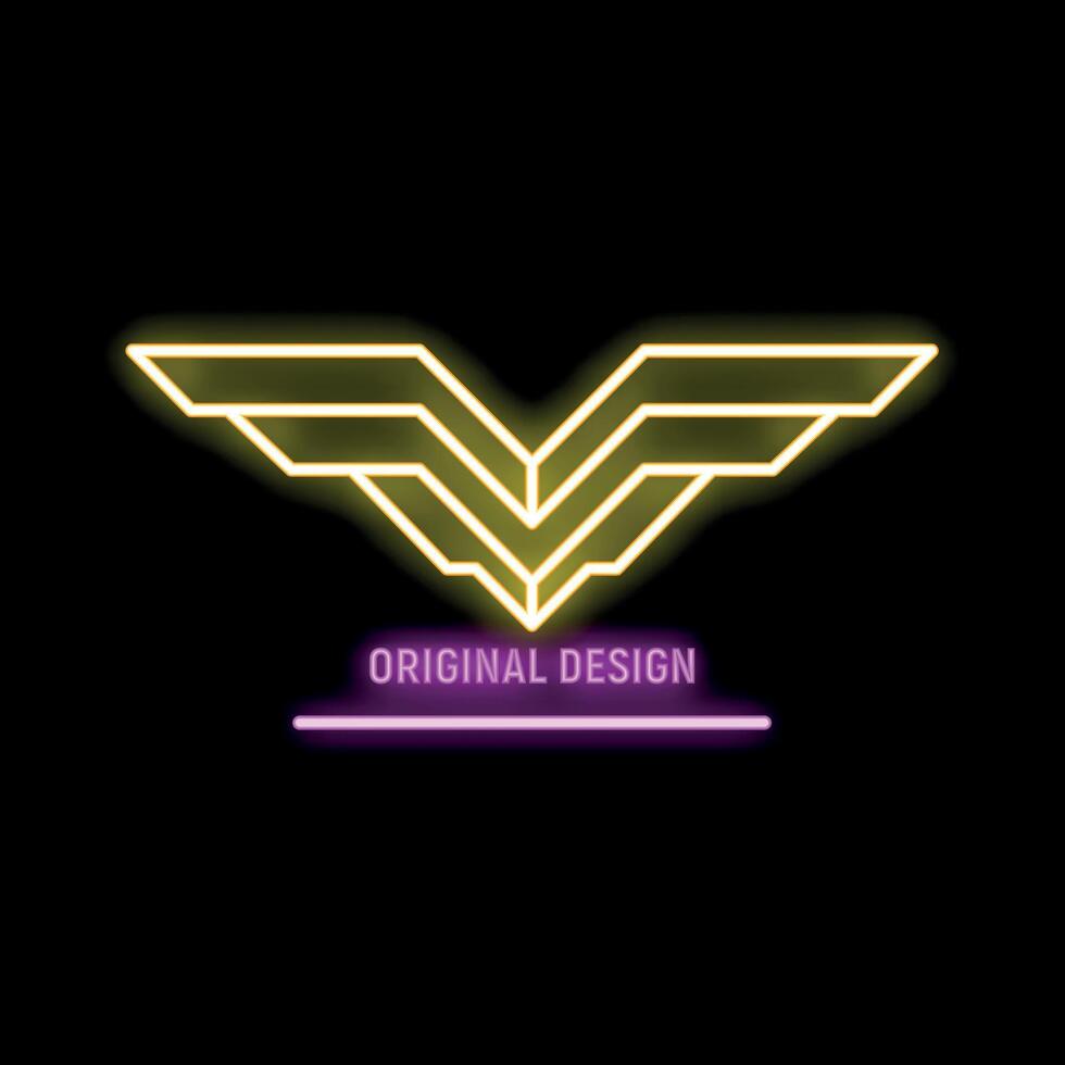 Neon sign representing wings flying on a black background vector