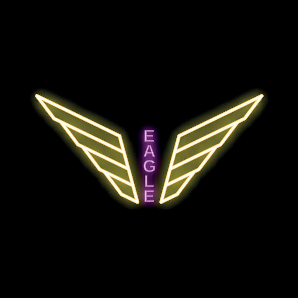 Neon sign of eagle wings spreading on black background vector