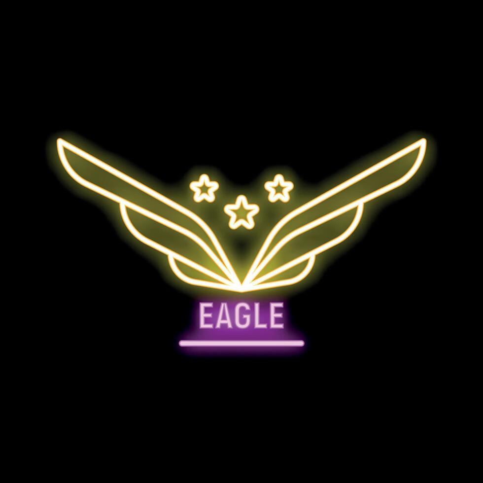 Neon eagle wings spreading with three stars for military emblem logo vector