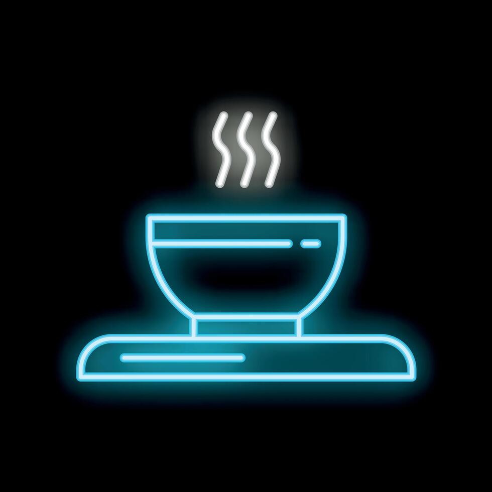 Blue neon sign of a steaming hot bowl of soup on a black background vector