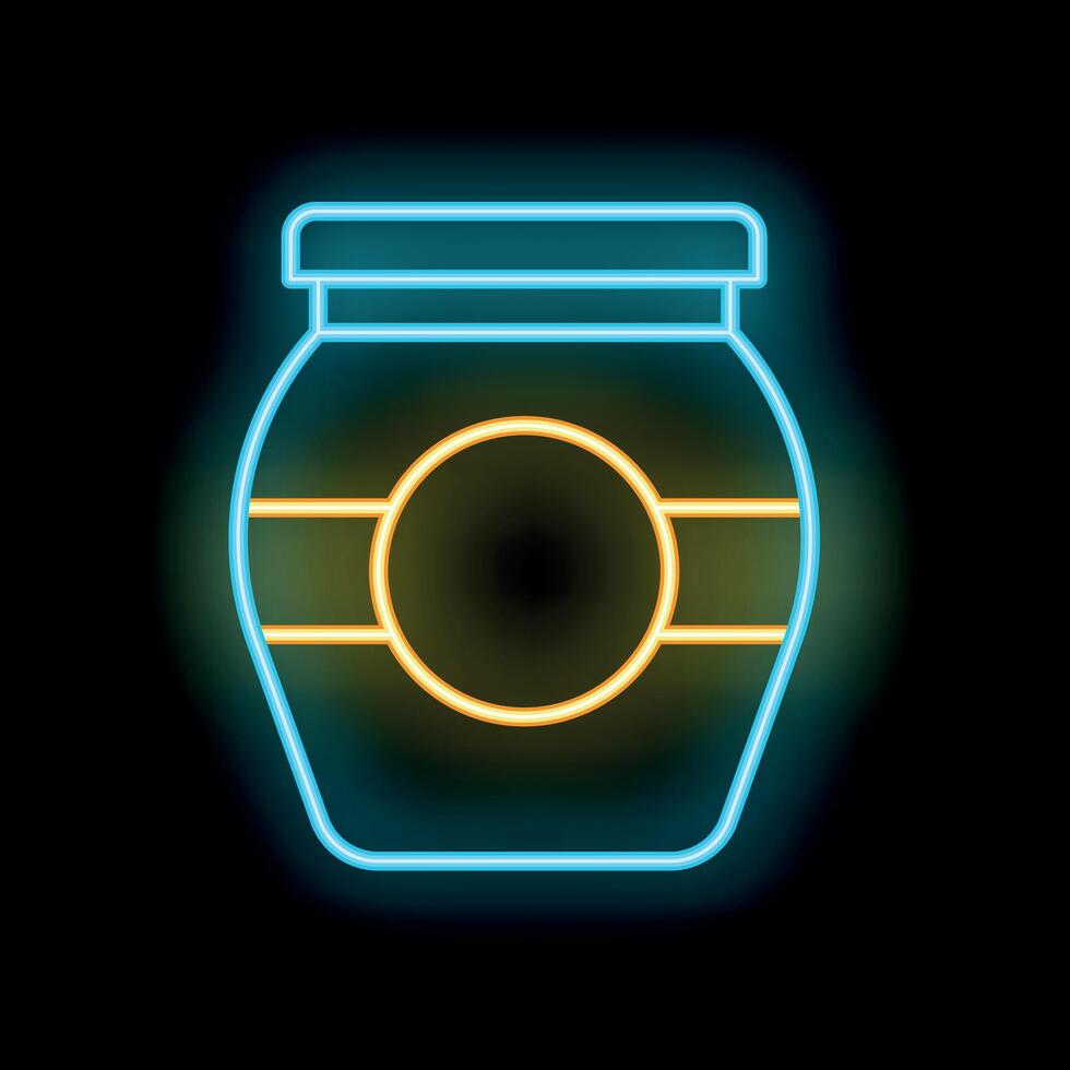 Neon sign of closed jar with blank label glowing on black background vector