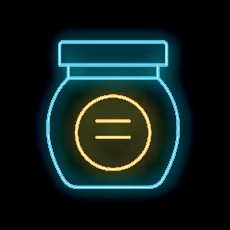Neon sign of closed jar with blank label on black background vector