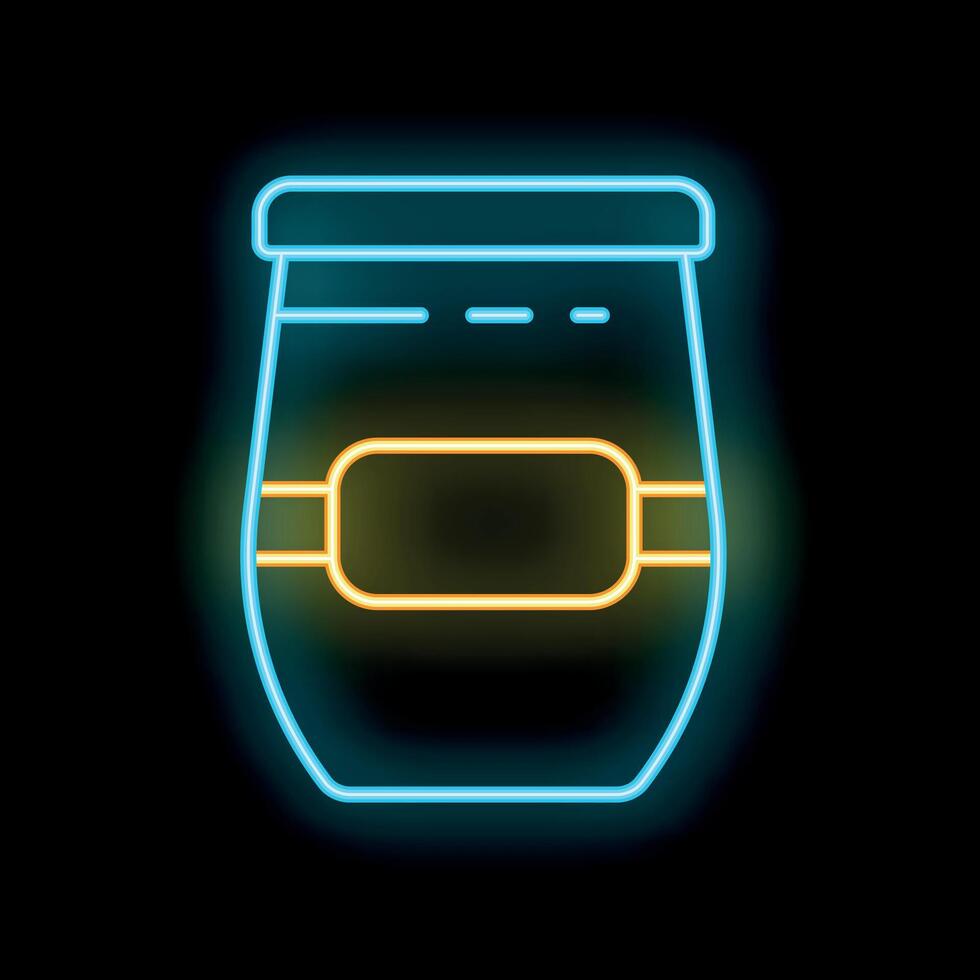 Neon sign of a jar with blank label glowing on black background vector