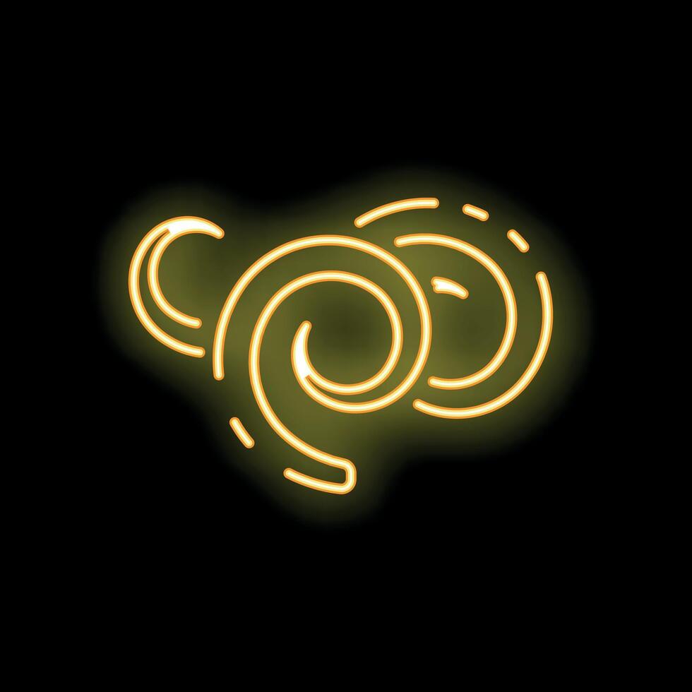 Yellow neon sign showing an abstract glowing spiral shape on a black background vector