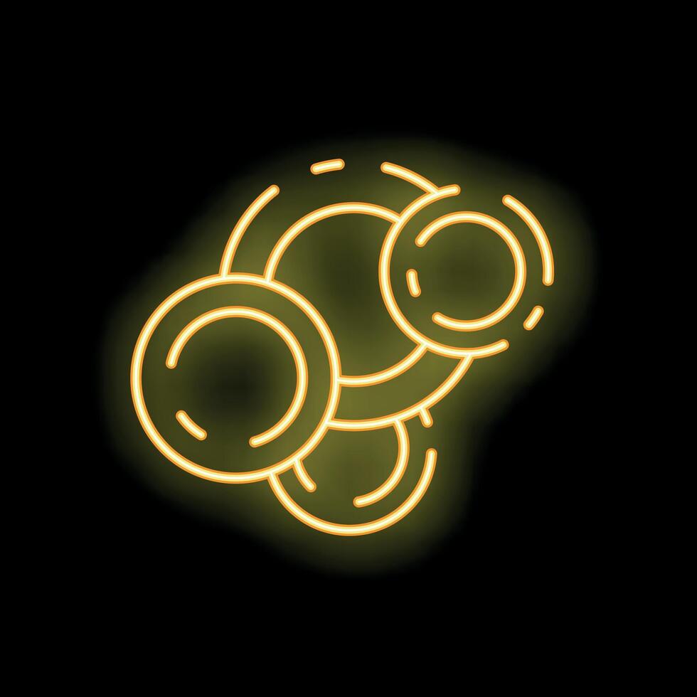 Glowing neon sign depicting interlocking circles on dark background vector