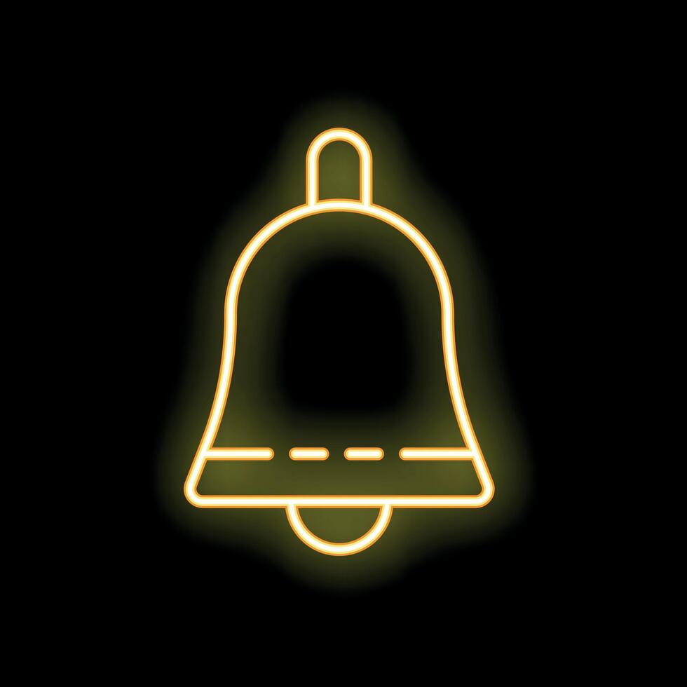 Glowing neon bell icon on dark background representing notification vector