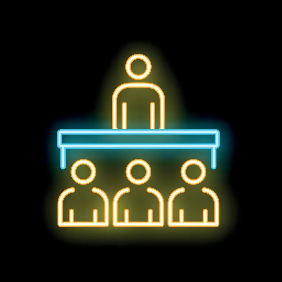 Neon icon of a businessman giving a presentation to his colleagues vector