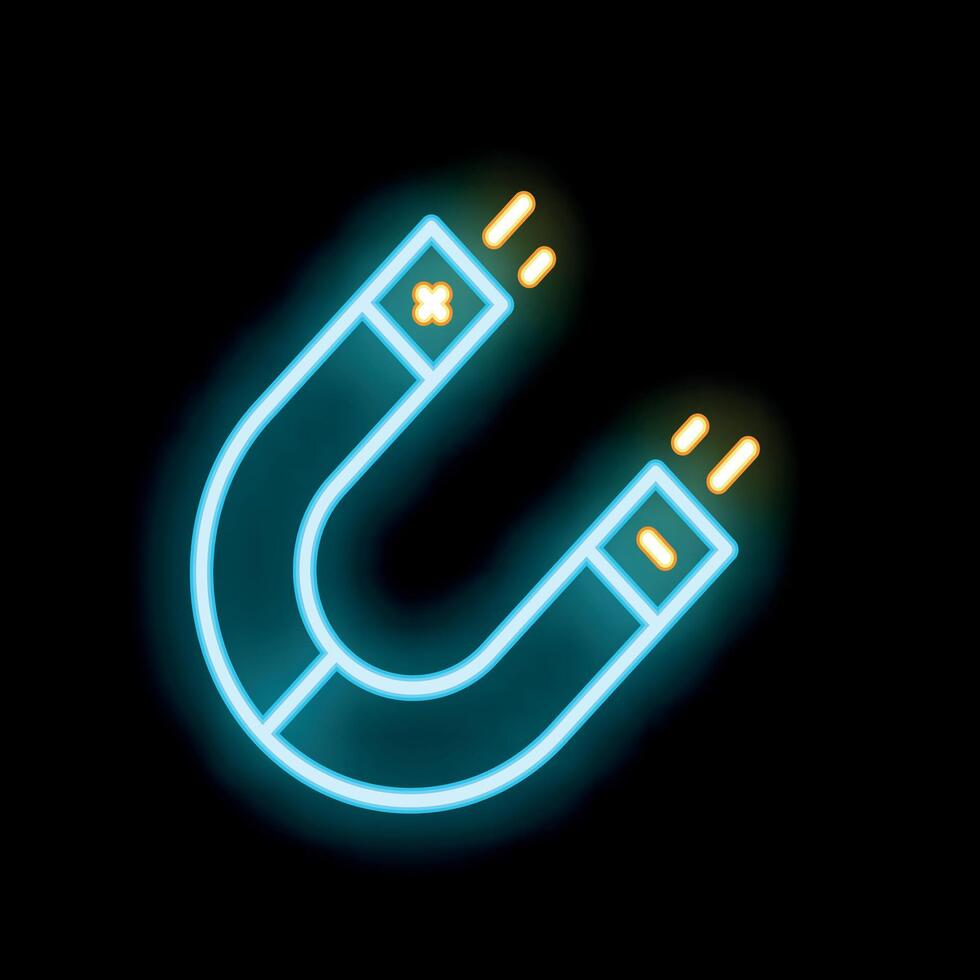 Neon magnet attracting positives and repelling negatives icon vector