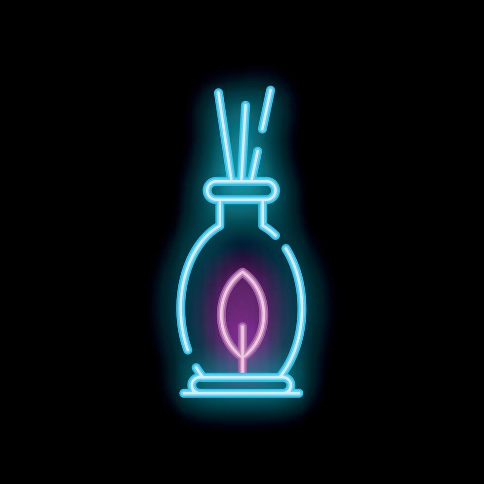 Neon sign of aromatic reed diffuser spreading pleasant scent vector