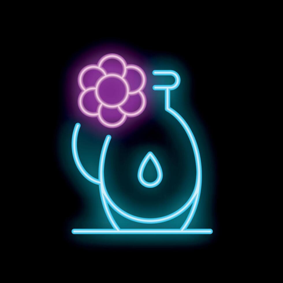 Neon sign of essential oil bottle with flower for aromatherapy vector