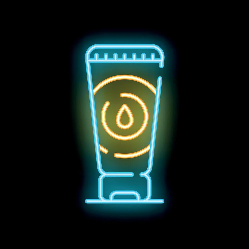 Neon sign of cosmetic cream tube with drop logo for skincare routine vector