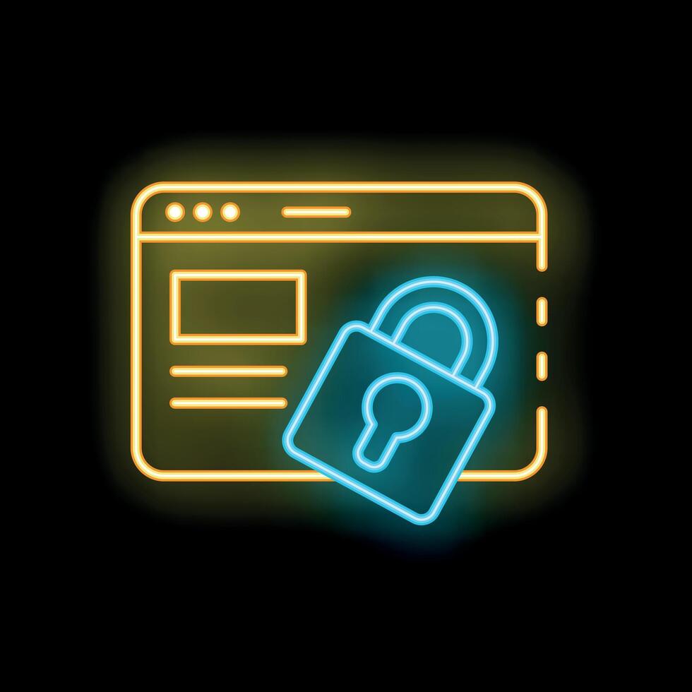 Neon icon of browser window showing concept of web security vector