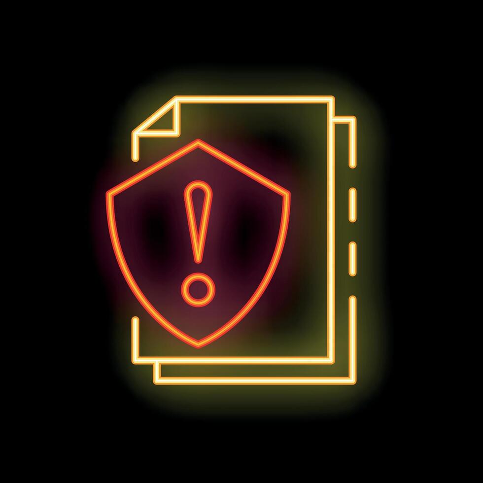 Neon red and yellow shield covering documents for cybersecurity vector