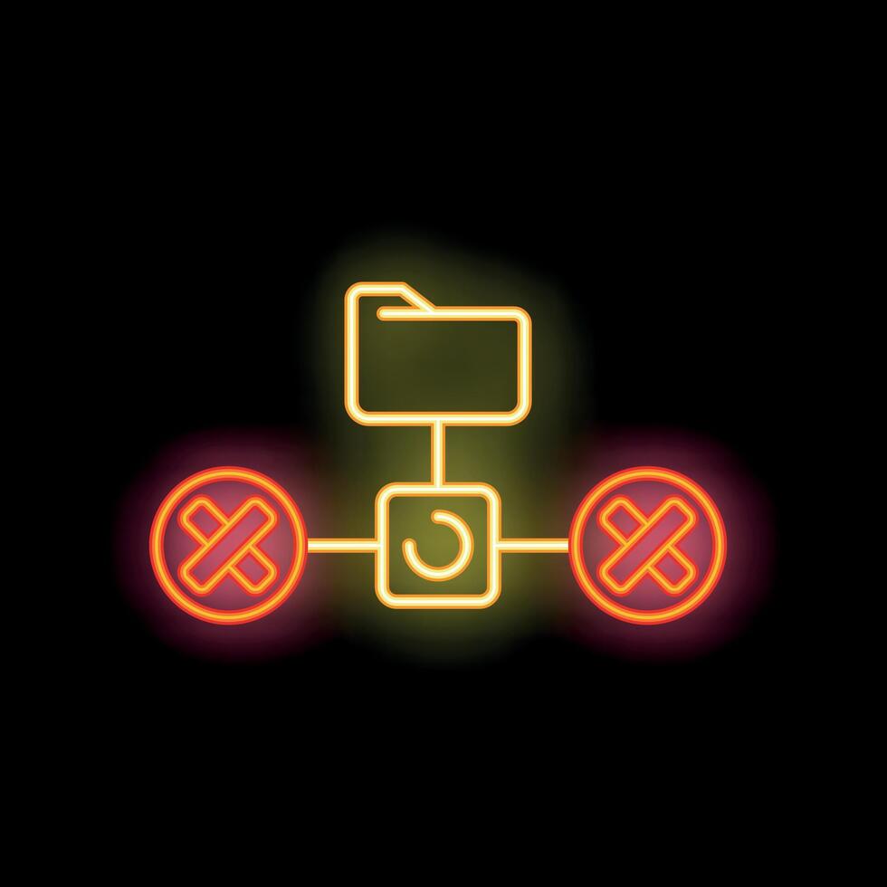 Neon icon of data transfer failing on network with folder icon vector