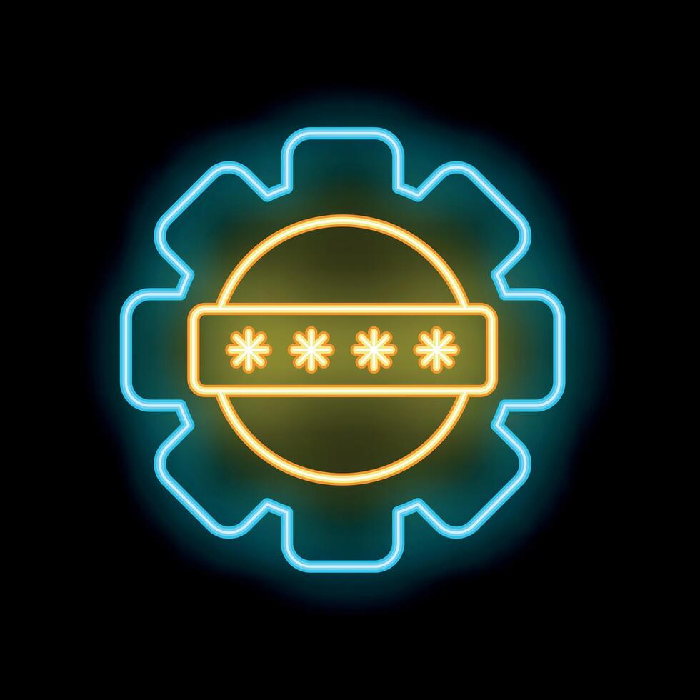 Neon icon of gear with password showing concept of secure settings vector