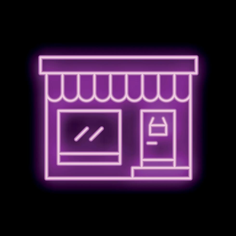 Neon sign representing a storefront with an awning and closed sign on door vector