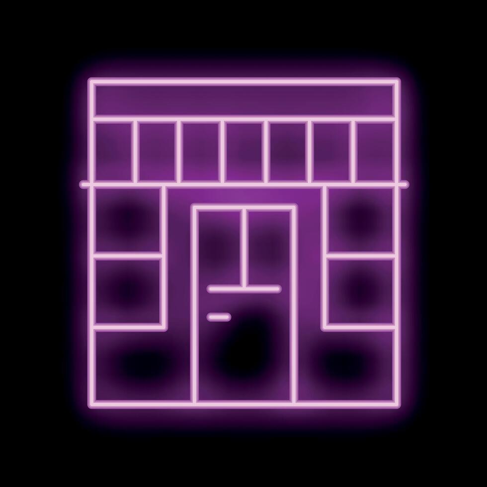 Glowing neon sign depicting a storefront in purple light vector