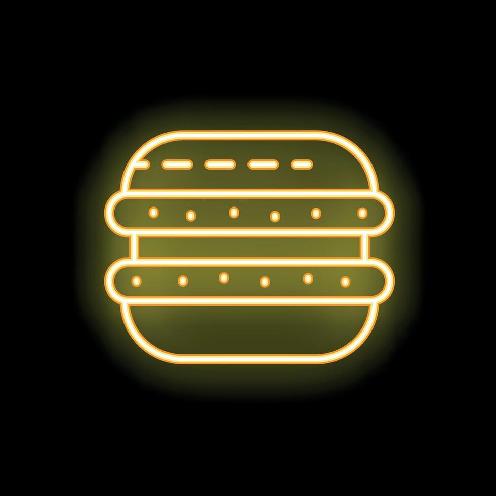 Neon yellow hamburger glowing on black background vector