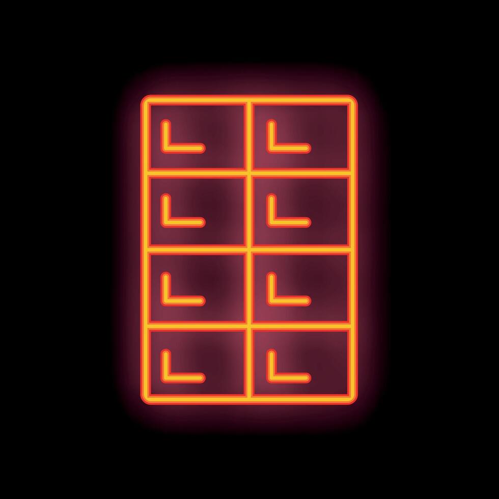 Glowing neon line icon of a chocolate bar on a black background vector