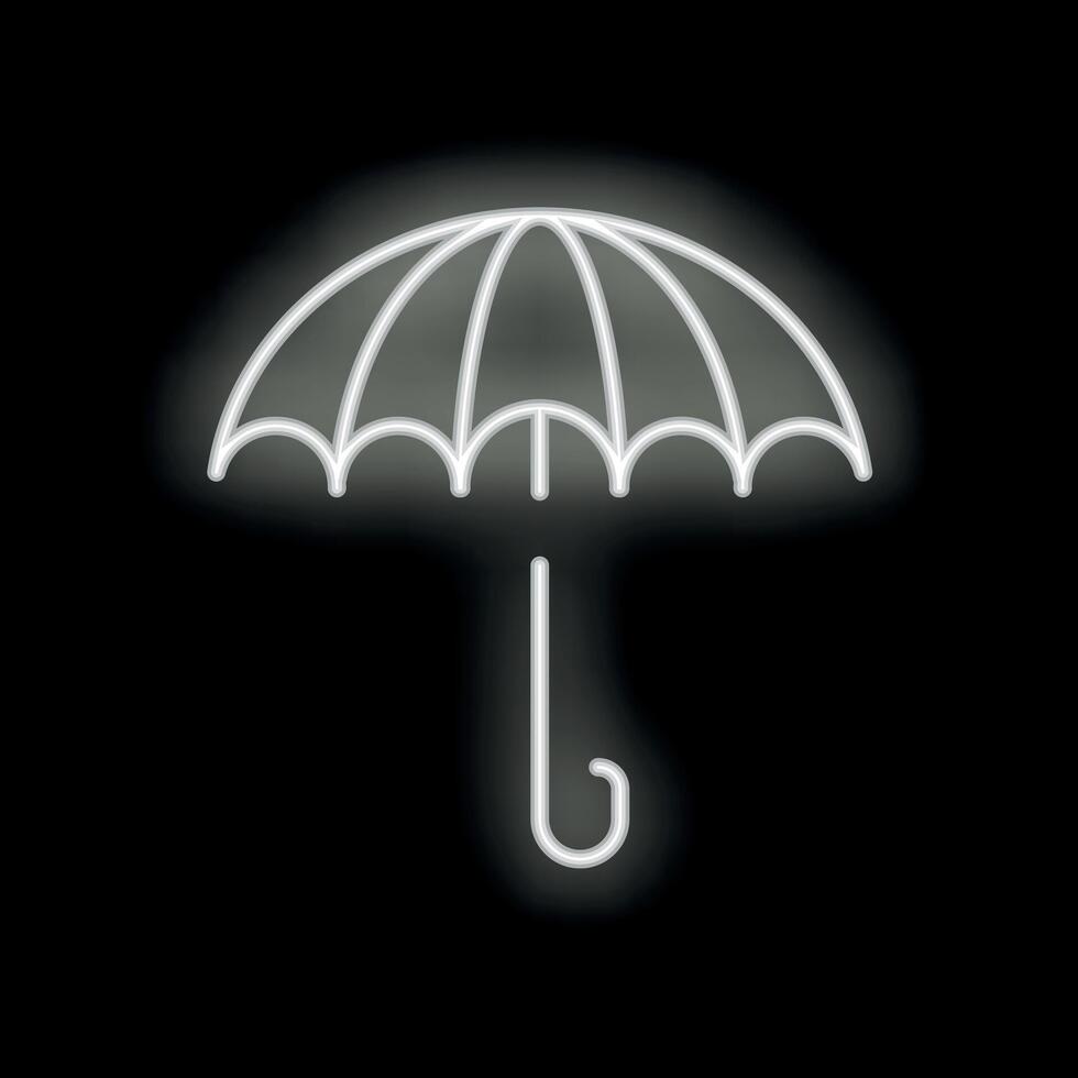 White neon sign showing an umbrella on a black background vector