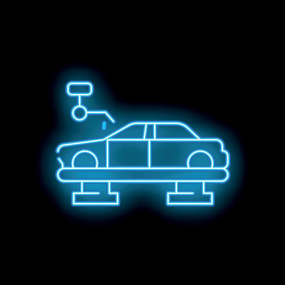 Neon blue car assembly line icon on black background vector