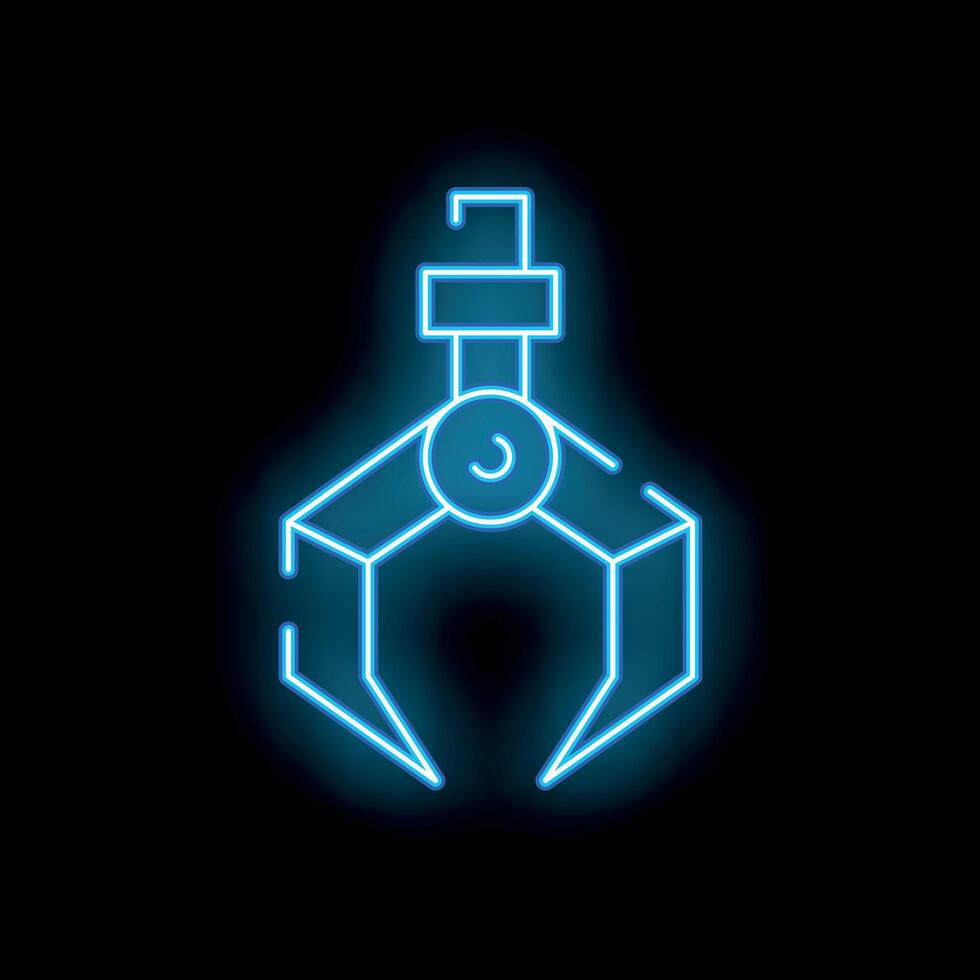 Glowing neon line industrial robotic arm manipulator icon isolated on black background illustration vector