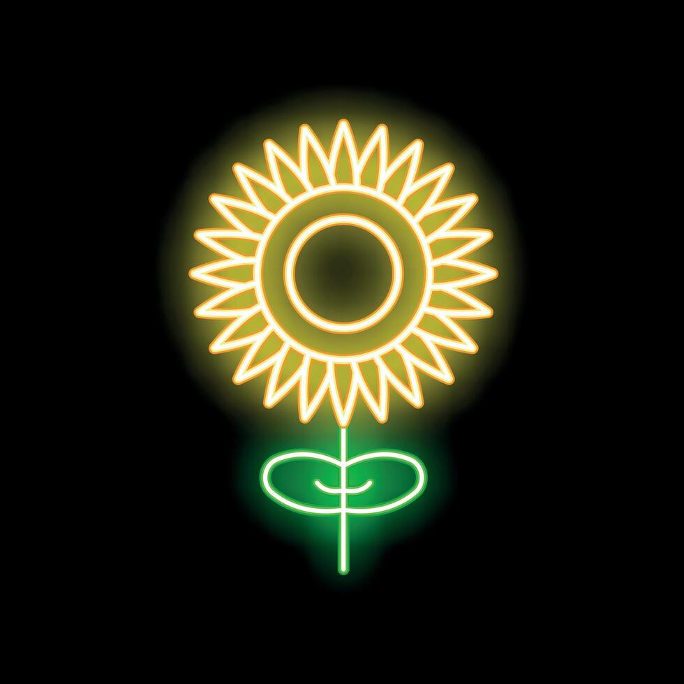 Bright neon sunflower blooming on black background vector