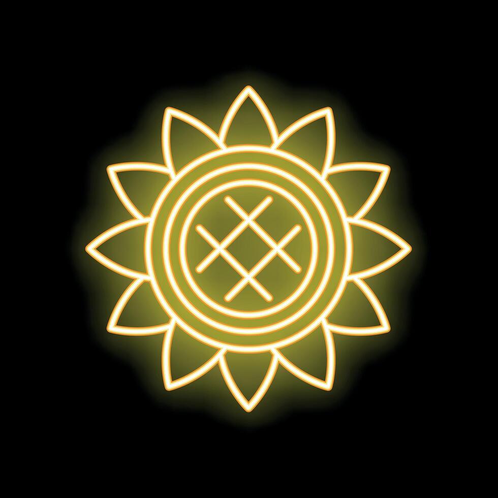Yellow neon sunflower glowing on black background vector
