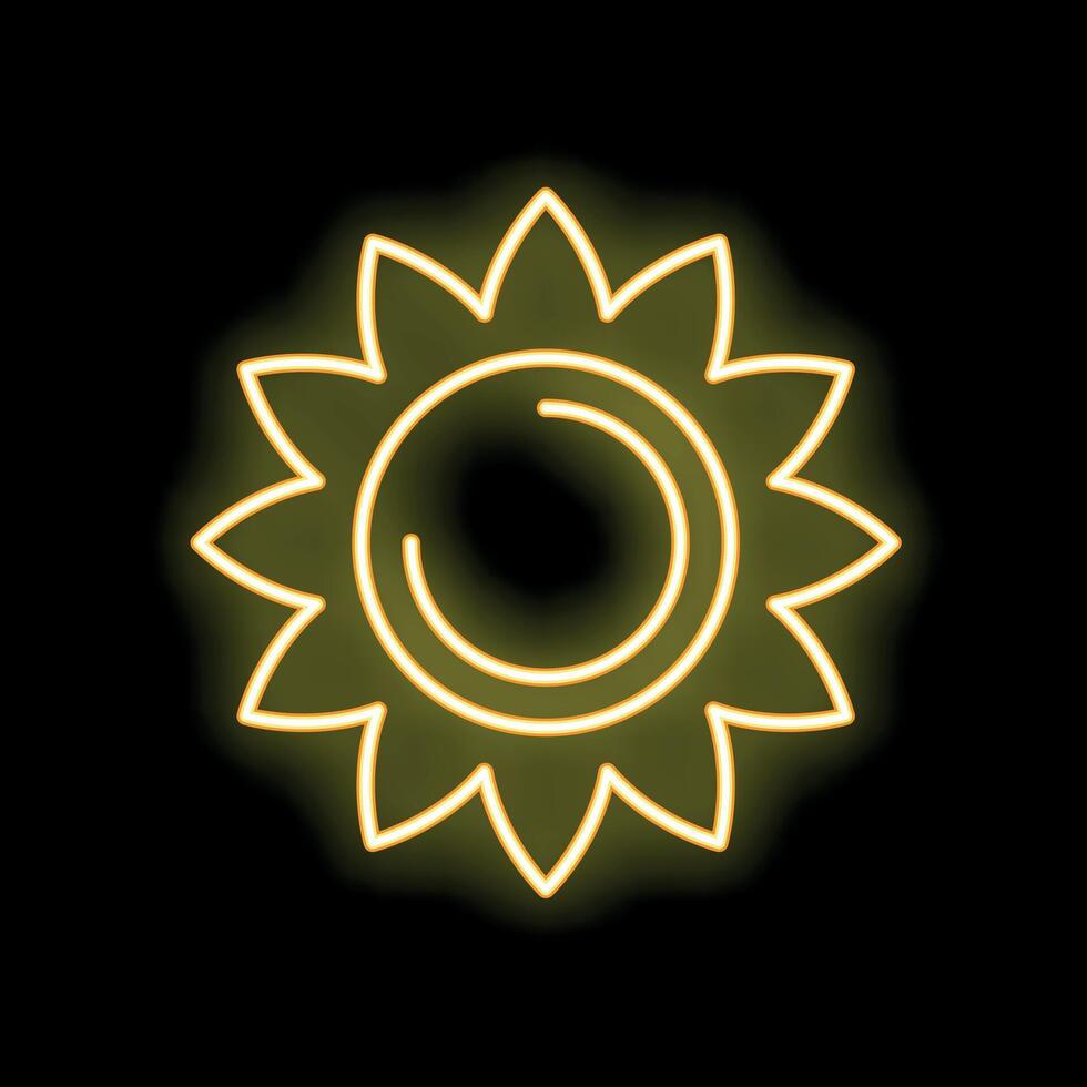 Neon yellow sunflower glowing on black background vector