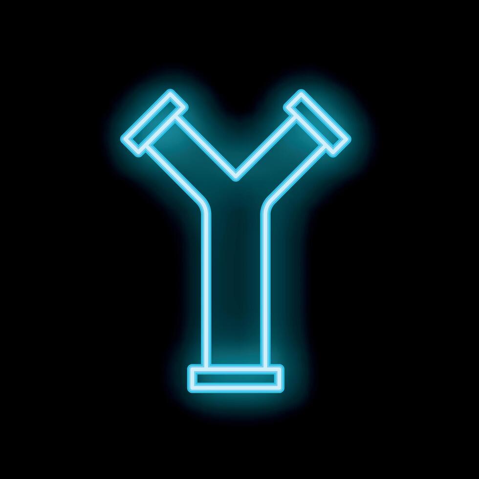 Neon blue water pipe icon glowing on black background vector