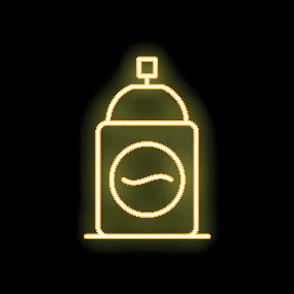 Bright yellow neon spray paint can glowing on a black background vector