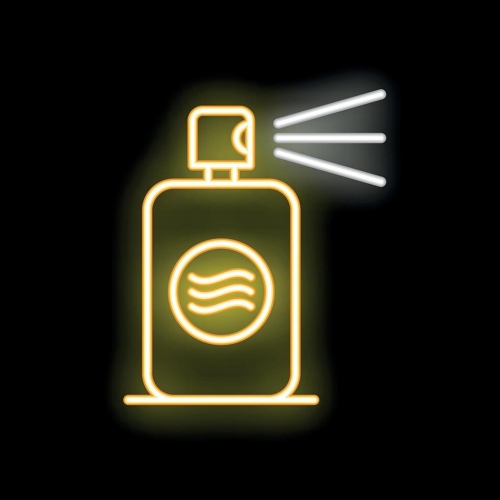 Neon hair spray bottle shining on black background vector