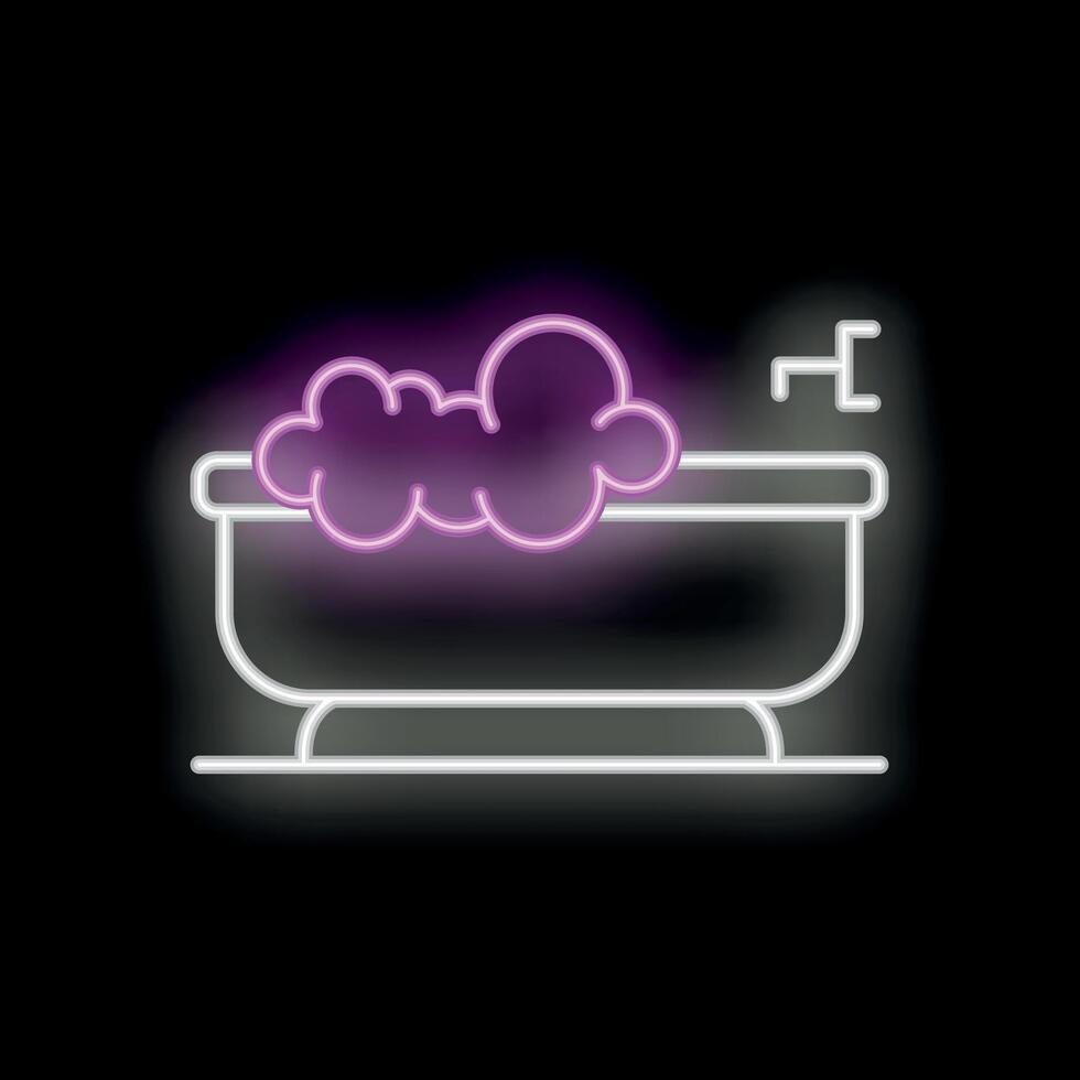 Neon sign of bathtub full of bubbles on black background vector