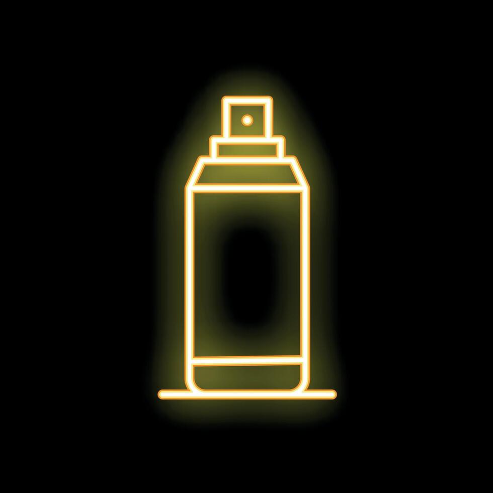 Bright yellow neon spray can glowing on a black background vector