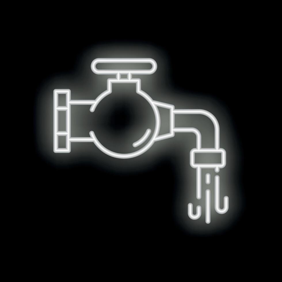 White neon water tap with flowing water on black background vector