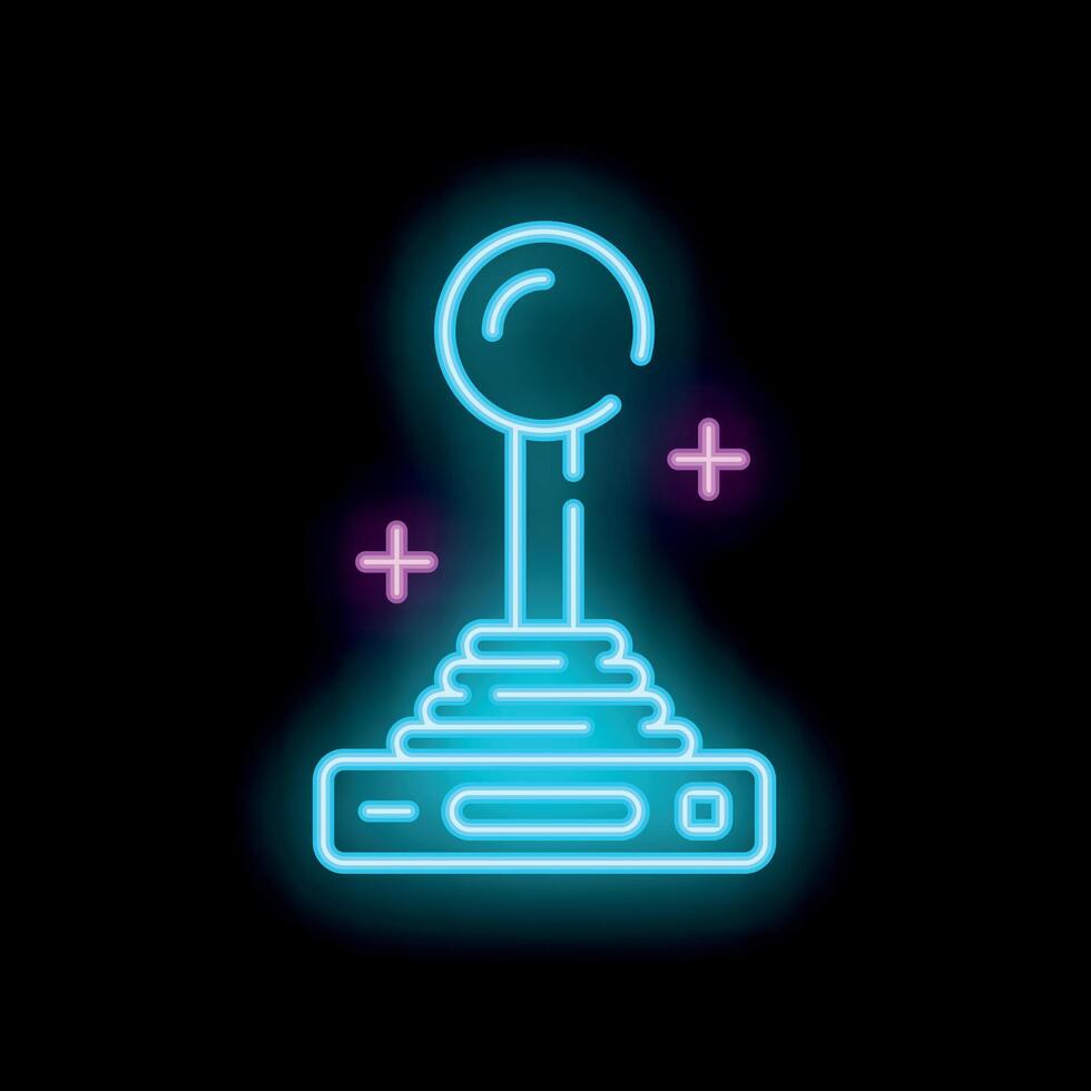 Neon game joystick glowing on black background vector