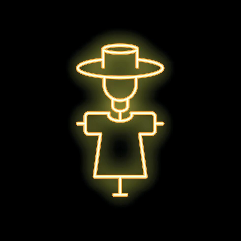 Glowing neon line scarecrow standing in the field icon isolated on black background illustration vector