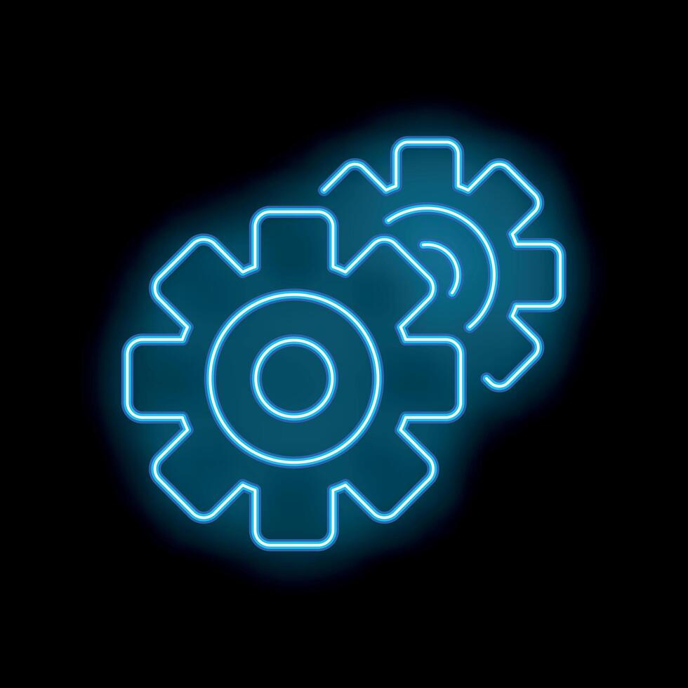 Neon blue gears rotating on black background vector