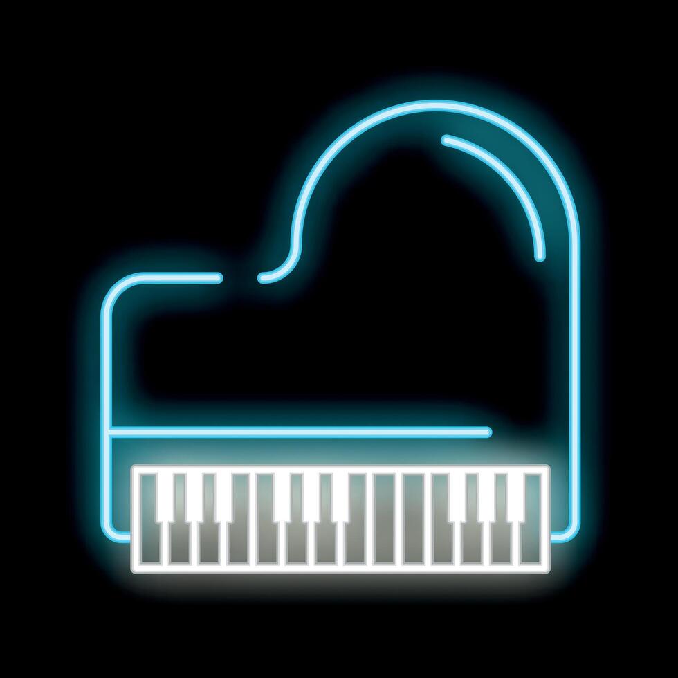 Blue neon sign of grand piano on black background vector