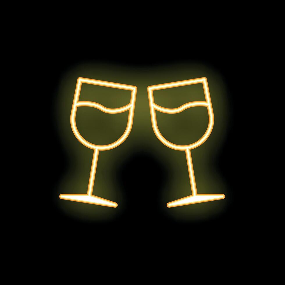Two wine glasses making a toast with neon light effect vector